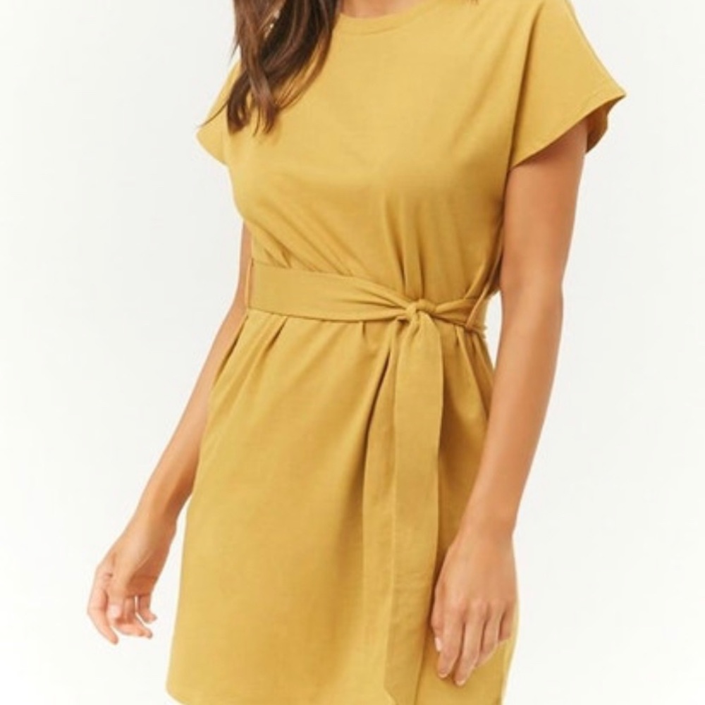 F21 Mustard Belt T-Shirt Dress